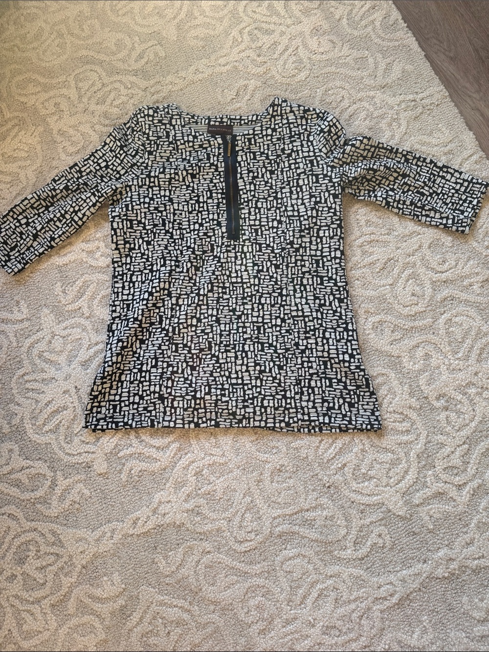 Women's Black and White Patterned Zip-Front Tunic by Dana Buchanan
